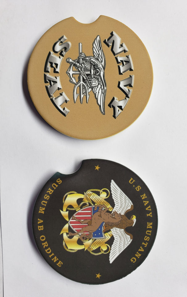 Custom U.S. Navy Mustang and Navy Seal Car Coaster