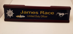 Custom U.S. Navy Mustang Mohogony Executive Desk Nameplate