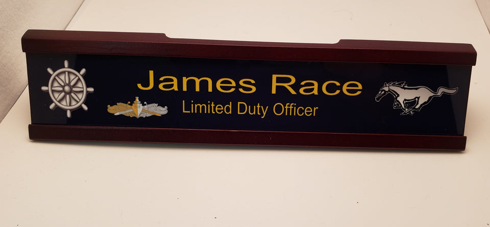 Custom U.S. Navy Mustang Mohogony Executive Desk Nameplate