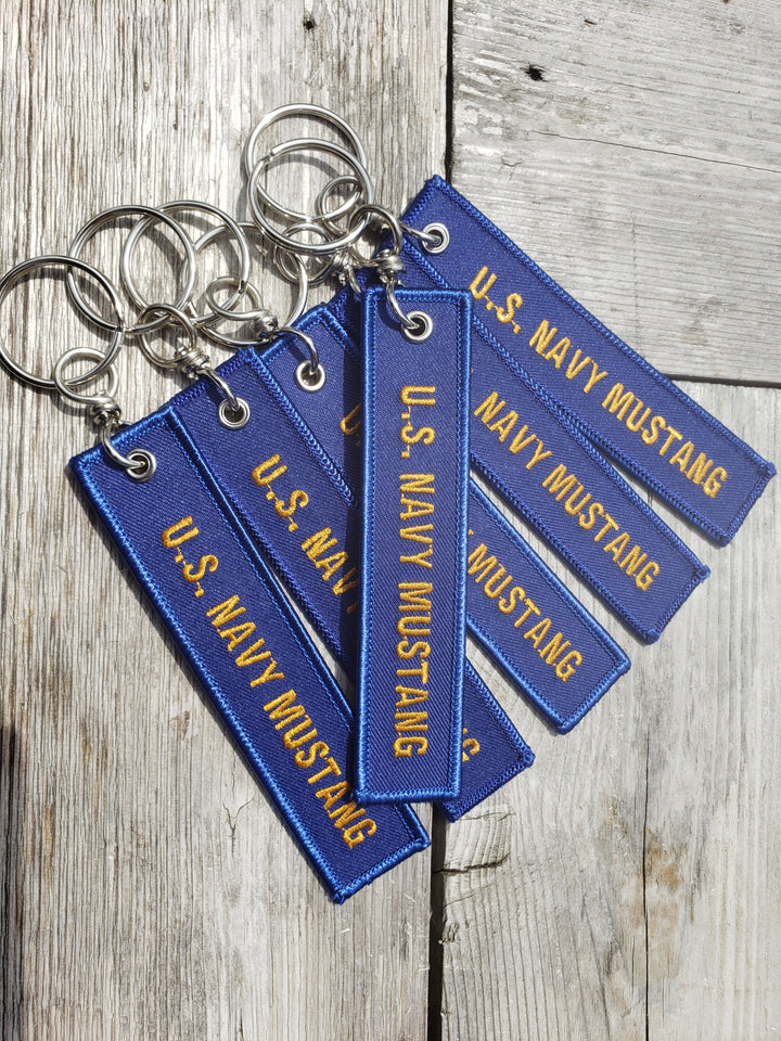 Navy Mustang Embroidered Keychain