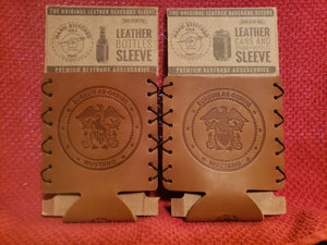 Hand Stitched Leather Navy Mustang Koozie