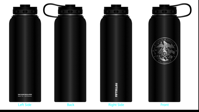 Fifty Fifty Stainless Steel Wide Mouth Water Bottle - 40 oz. Capacity *Laser Etched Mustang Logo*