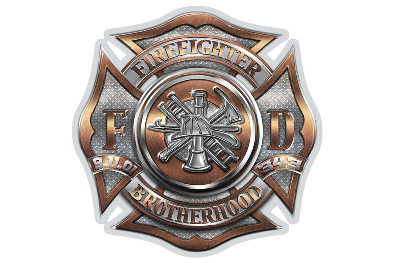 Fire Department Firefighter Brotherhood 9/11 Polished Brass Diamond Plate Reflective Decal