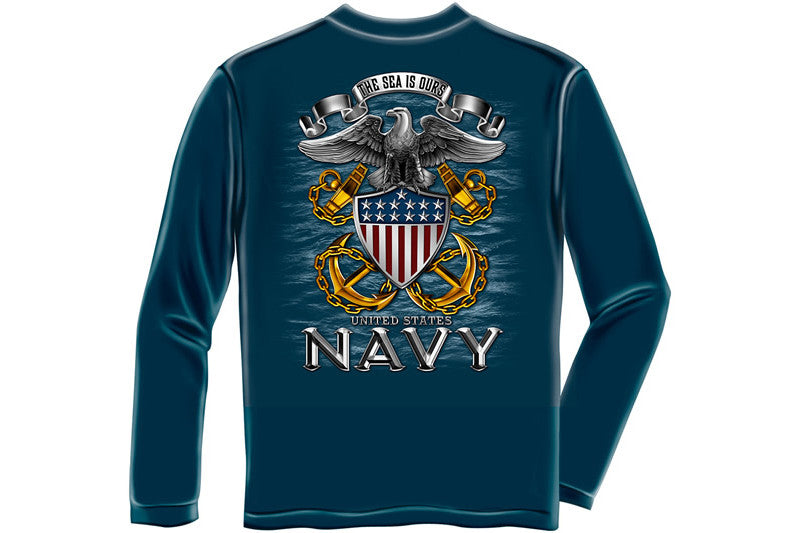 Navy Full Print Eagle Long Sleeve T-Shirt