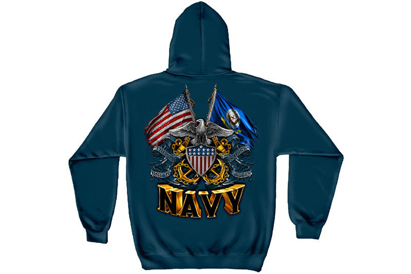 DOUBLE FLAG EAGLE NAVY SHIELD Hooded Sweatshirt