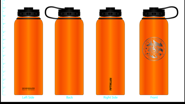 Fifty Fifty Stainless Steel Wide Mouth Water Bottle - 40 oz. Capacity *Laser Etched Mustang Logo*