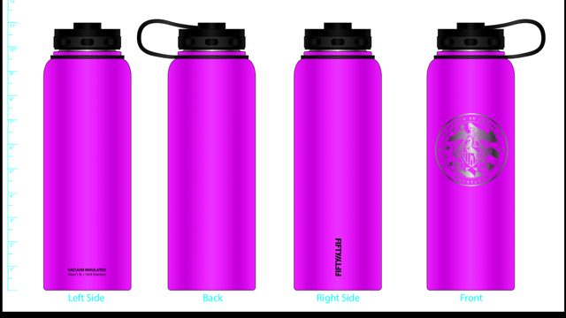 Fifty Fifty Stainless Steel Wide Mouth Water Bottle - 40 oz. Capacity *Laser Etched Mustang Logo*